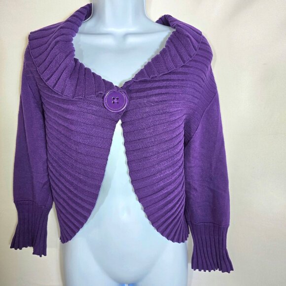 Dress Barn Womens Purple Cardigan Sweater Sz M Shrug Bolero Crop Casual Office - Picture 1 of 8